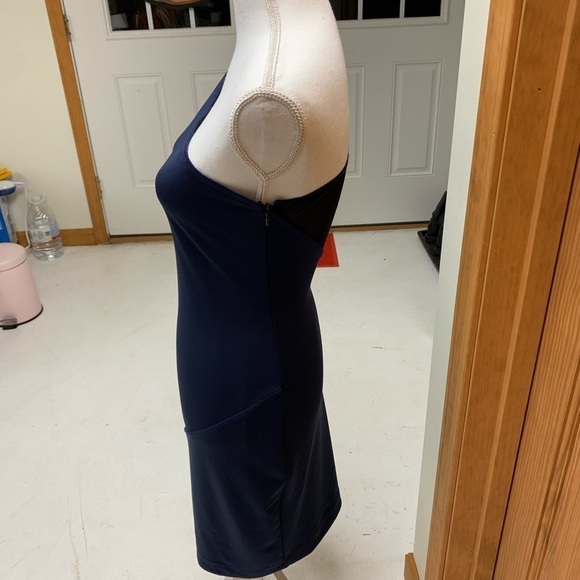 Rachel Roy one shoulder cocktail midi dress navy w/black mesh panel size 8 - Picture 6 of 6
